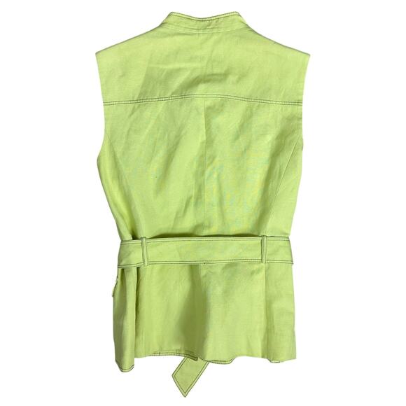 Tahari Arthur S Levine Linen Blend Lime Green Belted Pocket Vest Size 8 - Picture 3 of 13